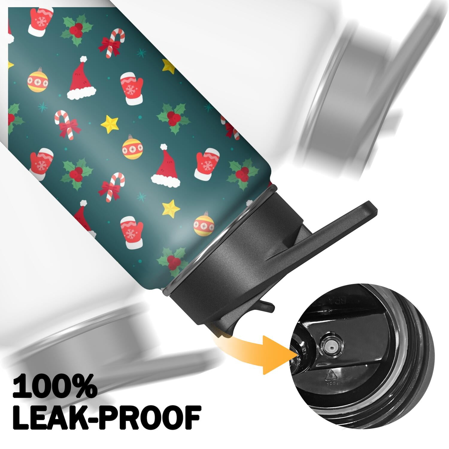 Christmas 18 oz Insulated Stainless Steel Water Bottle with Straw & Cleaning Brush , Leakproof, BPA-Free, 304 Stainless Steel, Wide Mouth, Travel Mug for Car, Gym, Office