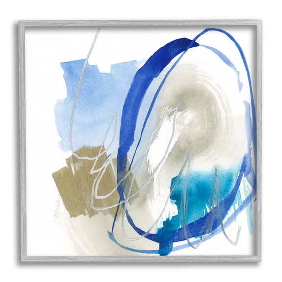 Circular Abstraction Chaotic Rigid Lines Blue Brown Abstract Framed Art Print Wall Art, 17x17