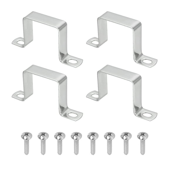 Uxcell 4pcs 1-3/4" x 1-3/4" Square Pipe Clamp, 304 Stainless Steel U Shaped Connector Bracket Heavy Duty Tube Strap Buckle with Self-Tapping Screws for Tube Installation
