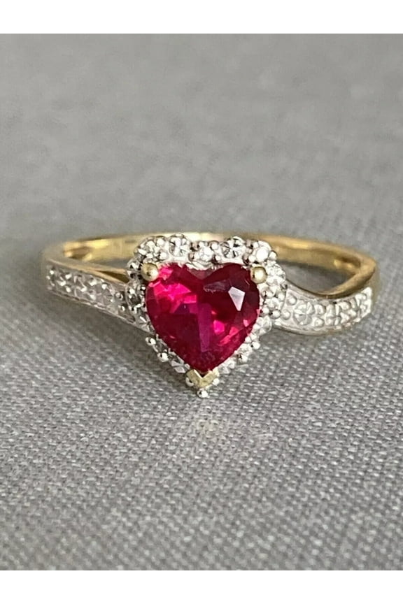 2.10Ct Heart Cut Lab Created Red Ruby Women's Wedding Ring 14K Yellow Gold Plated