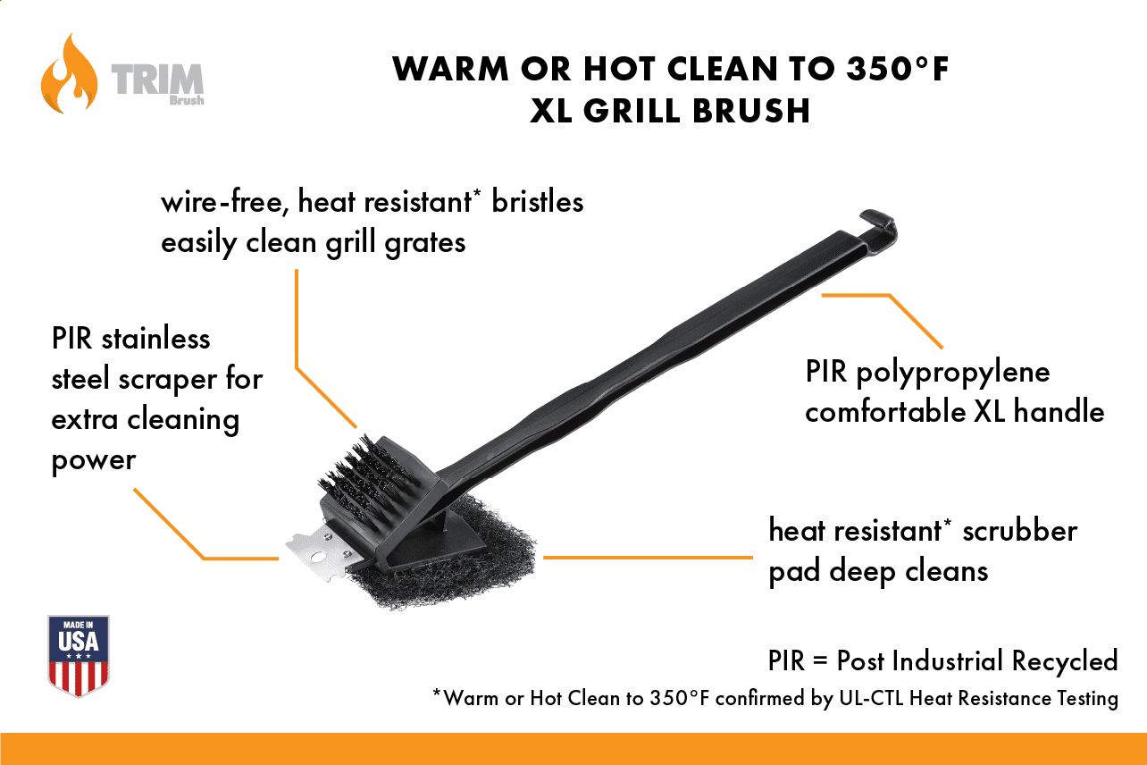 TrimBrush Warm or Hot Clean to 350°F, 3-in-1 Super Size Black BBQ