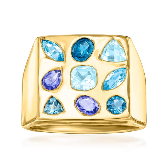 Ross-Simons 1.60 ct. t.w. Multi-Gemstone Square-Top Ring in 18kt Gold Over Sterling, Women's, Adult