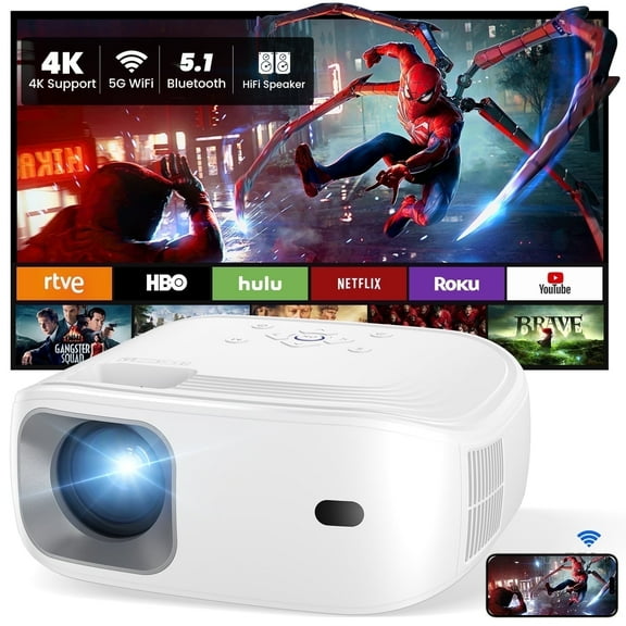 AUOSHI Projector with Wifi and Bluetooth Portable Projectors, 4K Support Mini Projector with Speaker, FHD Native 1080P Projectors for Outdoor Movies Home Theater