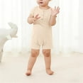 thumbnail image 2 of Toddler Boys One Piece Onesies Short Sleeve Button Down Jumpsuit Spring Summer Comfy Soft Lightweight Romper (18-24 Months, Beige), 2 of 6