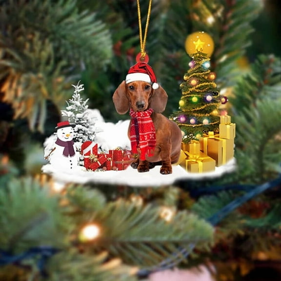 Acrylic 2D FLAT Holiday Tree Decoration Dachshund Christmas Ornament 1