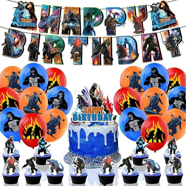 Godzilla vs Kong Theme Birthday Party Supplies Decoration Kits Including Banner Cake Cupcake Topper Balloons Sets