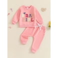 thumbnail image 4 of Baby Toddler Girl 2Pcs Birthday Outfits 6 12 18 24 Months 2T 3T 4T 5T Long Sleeve Letter Embroidery Pullover Tops + Pants Set Fall Clothes, 4 of 9