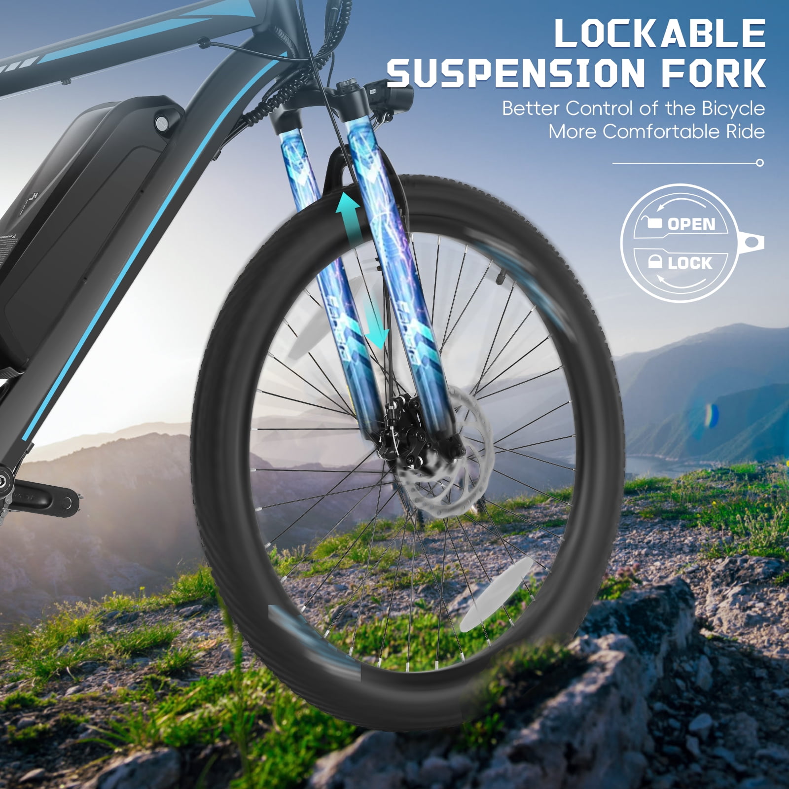 Elifine 500W 26" Electric Bike, 2.1" Electric Mountain Bicycle for Adults, 499Wh 48V 10.4Ah Battery 19.8MPH 60Miles 3H Fast Charge Ebike,Lockable Suspension Fork, Shimano 21 Speed UL2849 Certified