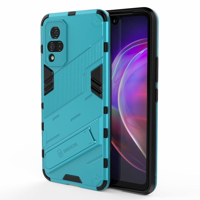 Funda híbrida de PC + TPU para teléfono, anticaídas, con diseño de soporte para vivo V21 4G/5G, estilo H vivo V21 4G, azul claro