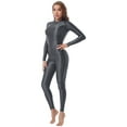 thumbnail image 6 of IEFIEL Womens Shiny Spandex Metallic Unitard Long Sleeve T-Shirt with Leggings Set 2Pcs Yoga Outfit Sports Suit A Grey L, 6 of 7