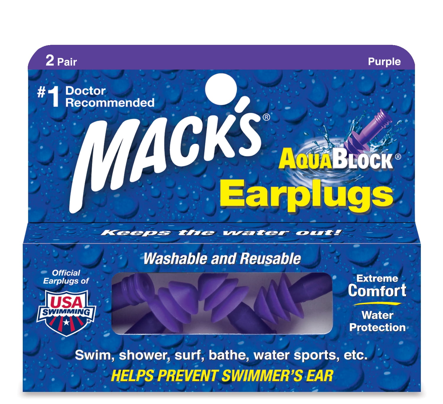 2 Pair 3 Pack Ear Plugs for Water Mack's AquaBlock Earplugs Waterproof 