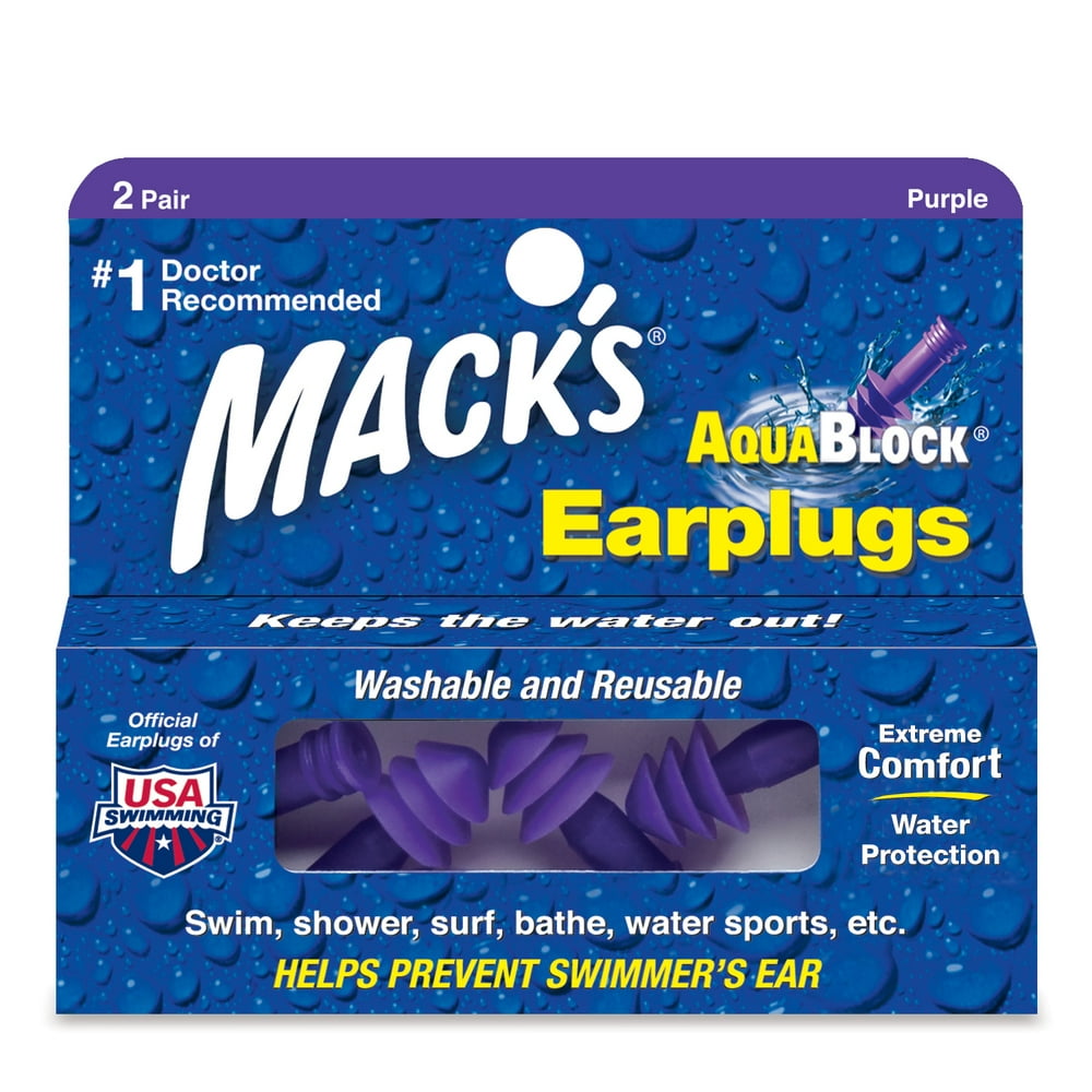 Mack's AquaBlock Earplugs, 2 Pair, Comfortable, Waterproof, Ear Plugs