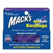 Mack's AquaBlock Swimming Earplugs, 2 Pair - Comfortable, Waterproof, Reusable Silicone Ear Plugs for Swimming, Snorkeling, Showering, Surfing and Bathing (Purple)