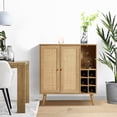 thumbnail image 2 of LuxenHome 35" Tall 2-Door Rattan Light Oak Finish Wood Wine and Storage Cabinet, 2 of 16