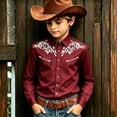 thumbnail image 2 of Big Boys Long Sleeve Shirt Cowboy Graphic Print Lapel Collar Western Cowboy Button Down Casual Summer Tops Basic Blouse Size 12-13T, 2 of 4
