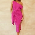 thumbnail image 4 of Lovzfmll Robe Jupe Décontractée Unie pour Femmes, Épaules Inclinées, Bretelles, Couvrant les Hanches, Rose Vif, 2TG, 4 of 9