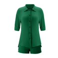thumbnail image 4 of LEKODE Cotton Linen Short Sets 2 Piece Button Down Short Sleeve Shirts Cute Shorts Beach Vacation Lounge Matching Outfits Green M, 4 of 5