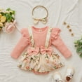thumbnail image 5 of Douhoow Sweet Baby Girls Clothes Set Ruffles Long Sleeve Flowers Romper Headband 0-24M, 5 of 9