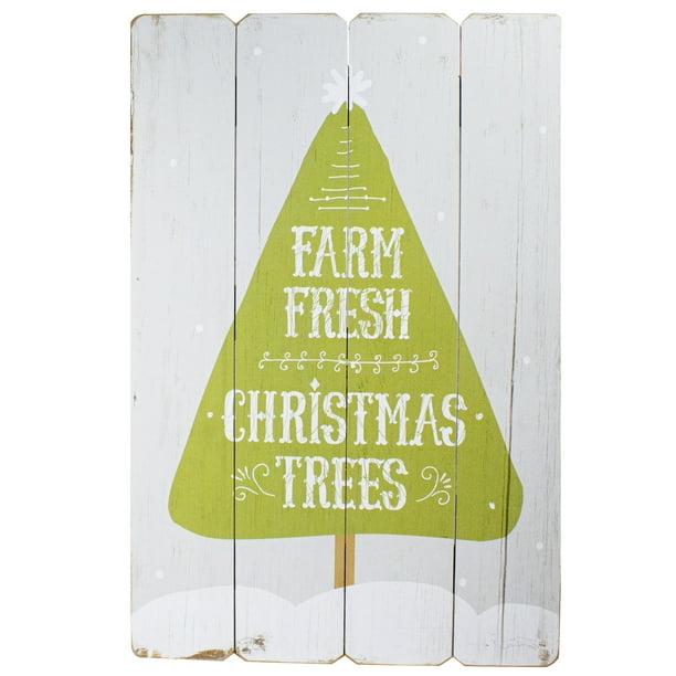 24 gray and green farm fresh christmas trees wooden hanging wall sign