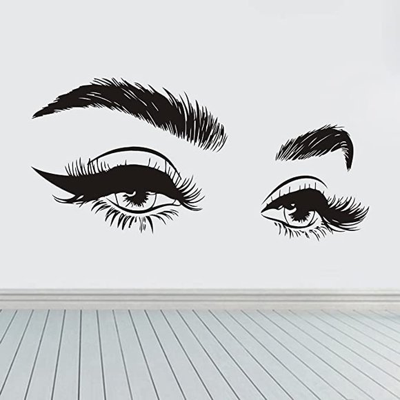 Jinsinto Eyelashes Eye Vinyl Wall Sticker Wall Decor for Beauty Salon Decoration Art Decals Wallpaper Stickers Murals (Black) 42x60cm