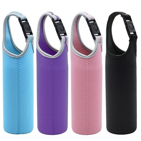 

YuCool 4 Pack Neoprene Sleeve Bottle Cup Carrier Pouch with Carrying Handle Fit for All 16oz-21oz-Black Blue Pink Purple