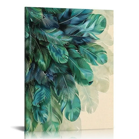 ARISTURING Square Wall Art Canvas, Beautiful Peacock Feathers Teal Green Blue Office Artworks for Bedroom Living Room Bathroom Home Decor, Stretched and Wooden Framed Ready to Hang
