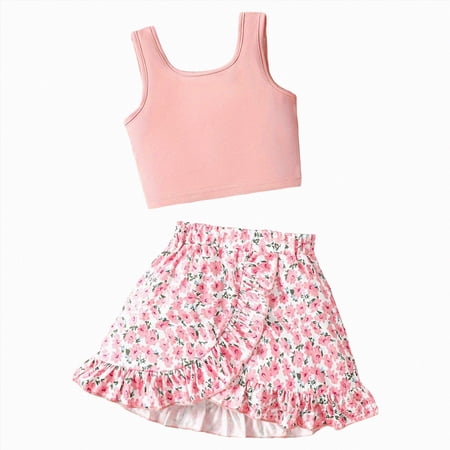 NIEWTR 12-18 Months Girls Summer Clothing Sets Toddler Baby Girl Outfit Baby Shirt Sleeveless Tank Top Skirt Set Cute Girls Summer Clothes