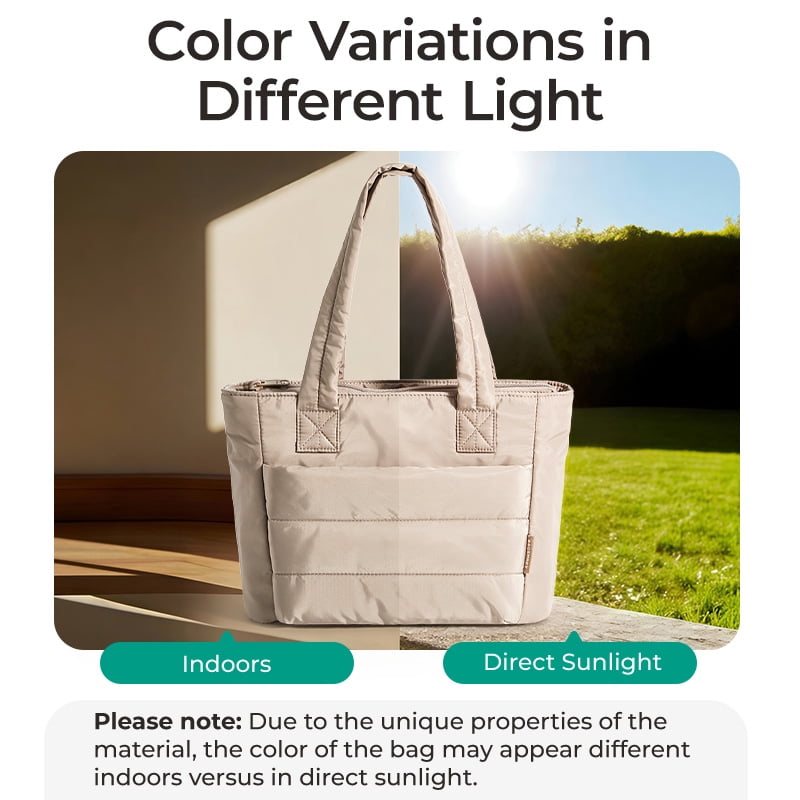 BAGSMART Tote Bag for Women, Lightweight Shoulder Bag with Compartments Puffy Handbag for Travel, Work, Beach, Gym, Shop, Black-Basic