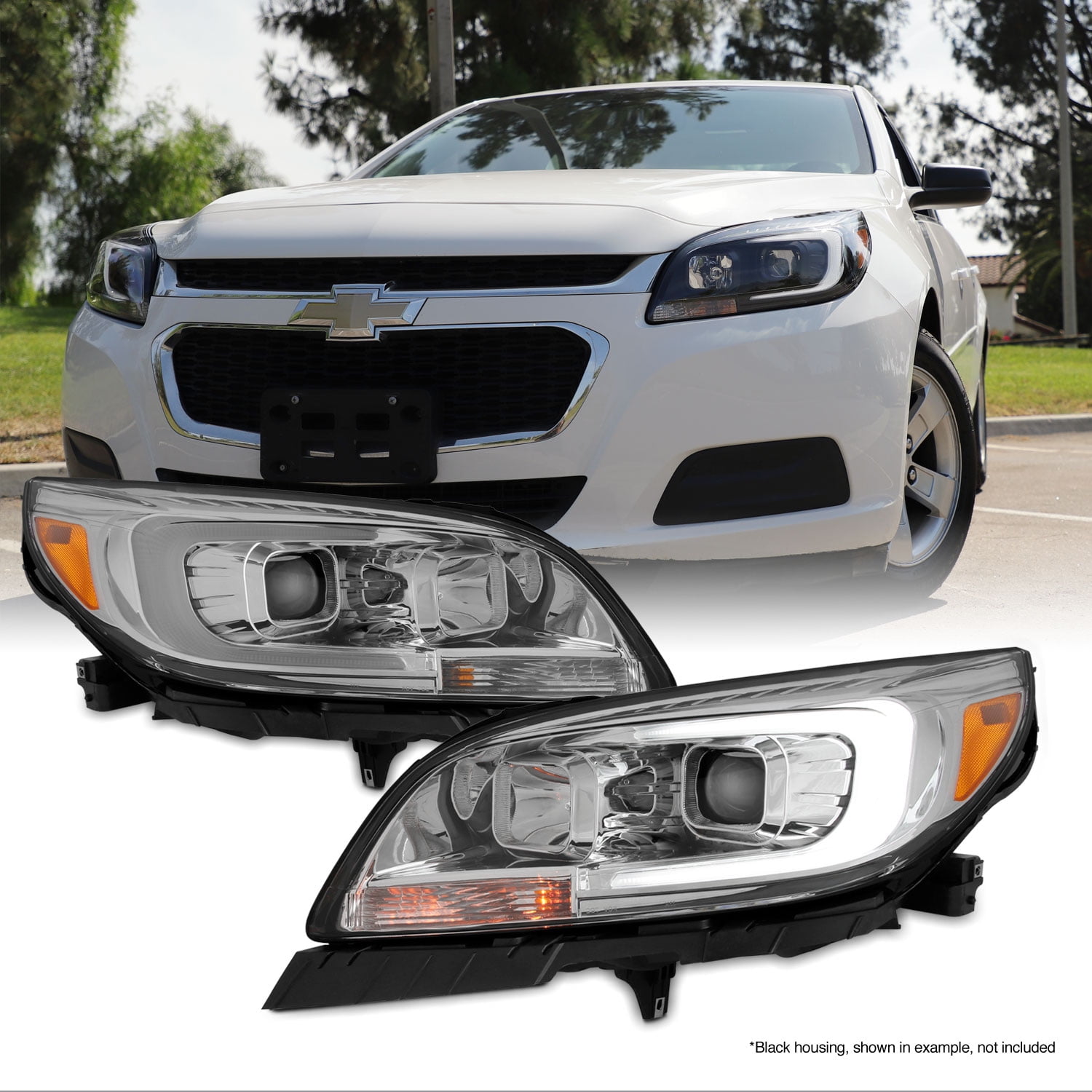 Fit 1315 Chevy Malibu 16 Limited LED Strip DRL Projector Headlight