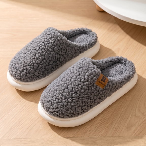 Domzle Fuzzy House Slippers for Women Men with Memory Foam | Lightweight Closed-Toe Indoor Shoes for Cozy Warm Gray Wide-7.5