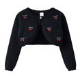 thumbnail image 3 of Ticikt Girls Cropped Knit Shrug Cardigan, Cotton Hollow‑Out Decorative Lightweight Bolero Jacket for Toddler Kids Spring Fall,Black, 3 of 9