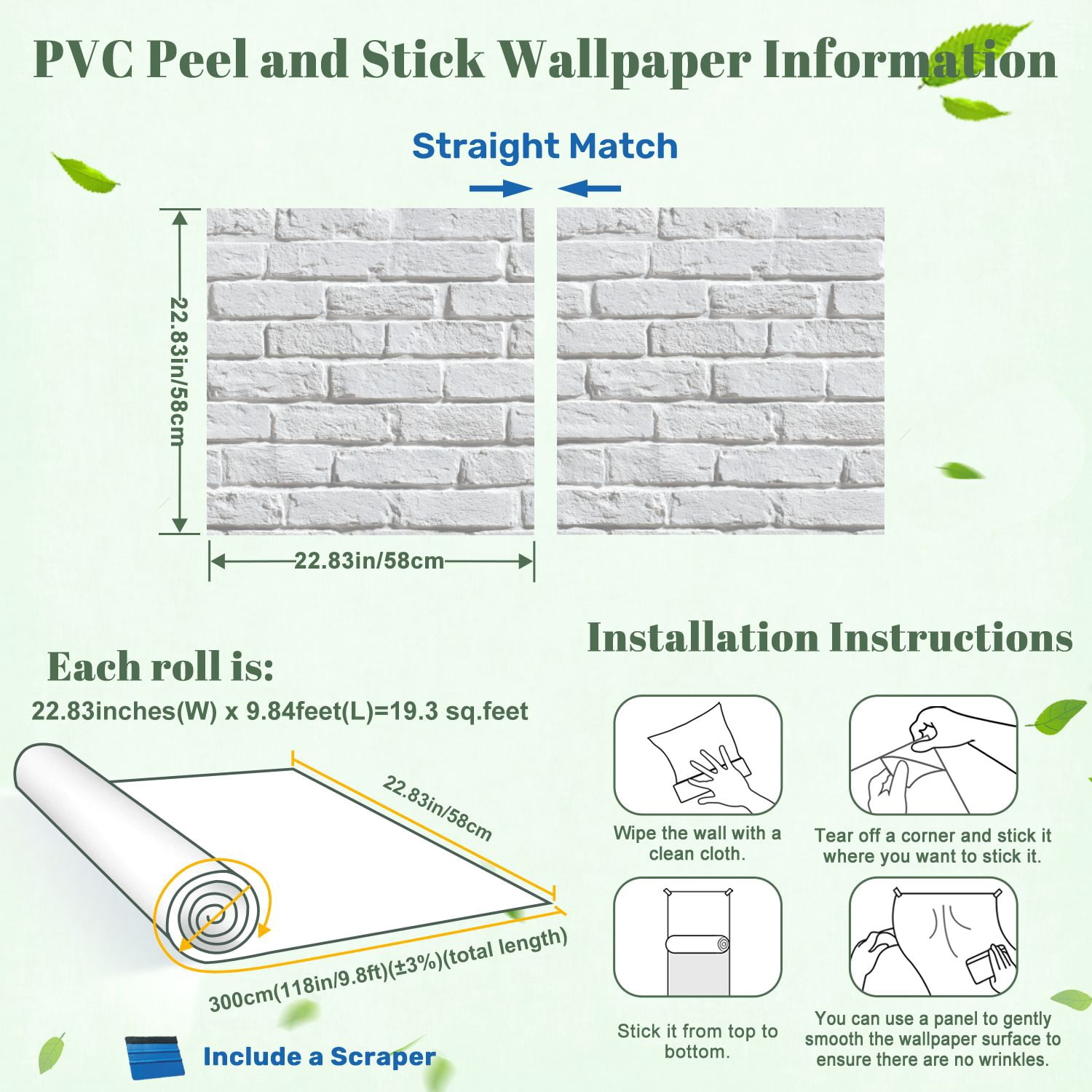 Peel and Stick Wallpaper White Brick Effect Wall Rough Surface Subtle Shadows 24in x 118in Contact Paper Removable Self Adhesive Wall Mural Wall Decor for Bedroom Kitchen Cabinets
