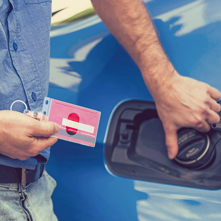 Hard Plastic Card ID Badge Holder with Keyring Heavy Duty Clear Card Holder  Rigid Fuel Card Protector Keychain Secure Credit Card ID Holder Keychain