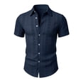 thumbnail image 4 of VgaVtl Short Sleeve Turn Down Collar Shirt Men Knit Button up Summer Plain Shirts for Men Holiday Casual, 4 of 6