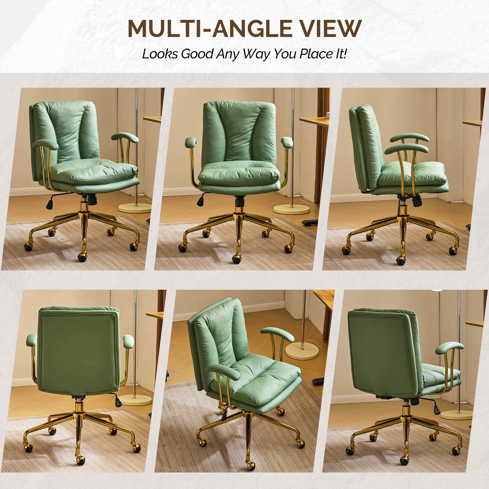 Ktaxon Office Chair High Back Study Chair Faux Leather Adjustable Swivel Vanity Chair with Padded Armrests for Conference and Home Green