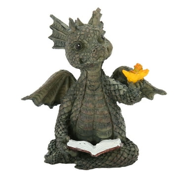 Baby Dragon Reading Book Statue Waterproof Lovely Durable Resin Dragon Sculpture For Garden Wall Office