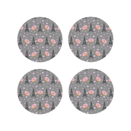 

Drink Coasters Set of 4 Eiffel Tower Donut Leather Coasters for Coffee Table Protector Heat Resistant Cute Coasters for Home Decor Housewarming Gifts Bar Kitchen 4 Inch Round Shape