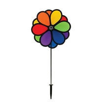 In The Breeze 2744 — Double Flower 10-inch Ground Spinner — Colorful Rainbow Wind Spinner for Yards and Gardens