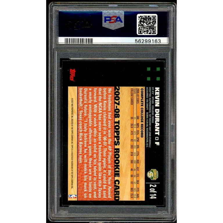 Kevin Durant 2007 Topps Rookie Card top #2 PSA 8