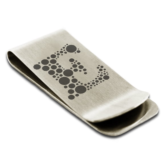 Stainless Steel Letter E Initial Dotted Monogram Engraved Engraved Money Clip Credit Card Holder