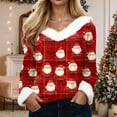 thumbnail image 2 of zaveiop Women's Faux Fur Trim V Neck Christmas Sweatshirts Dressy Casual Pullover Patchwork Graphic Tops Long Sleeve Xmas Blouse (Z6-Red, M), 2 of 8