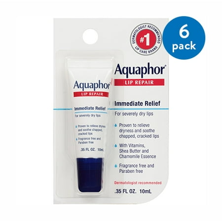 (6 Pack) Aquaphor Lip Repair .35 fl. oz. Carded (Best Lip Treatment For Extremely Dry Lips)