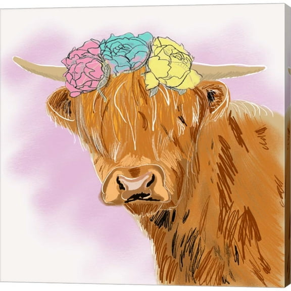 Great Art Now Highland Cow With Crown by Kali Wilson, Canvas Wall Art, 12W x 12H