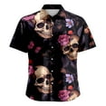 thumbnail image 2 of Men Button Up Shirt Halloween Theme Skull Print Casual Turndown Collar Short Sleeve Shirt Cute Shirts, 2 of 4