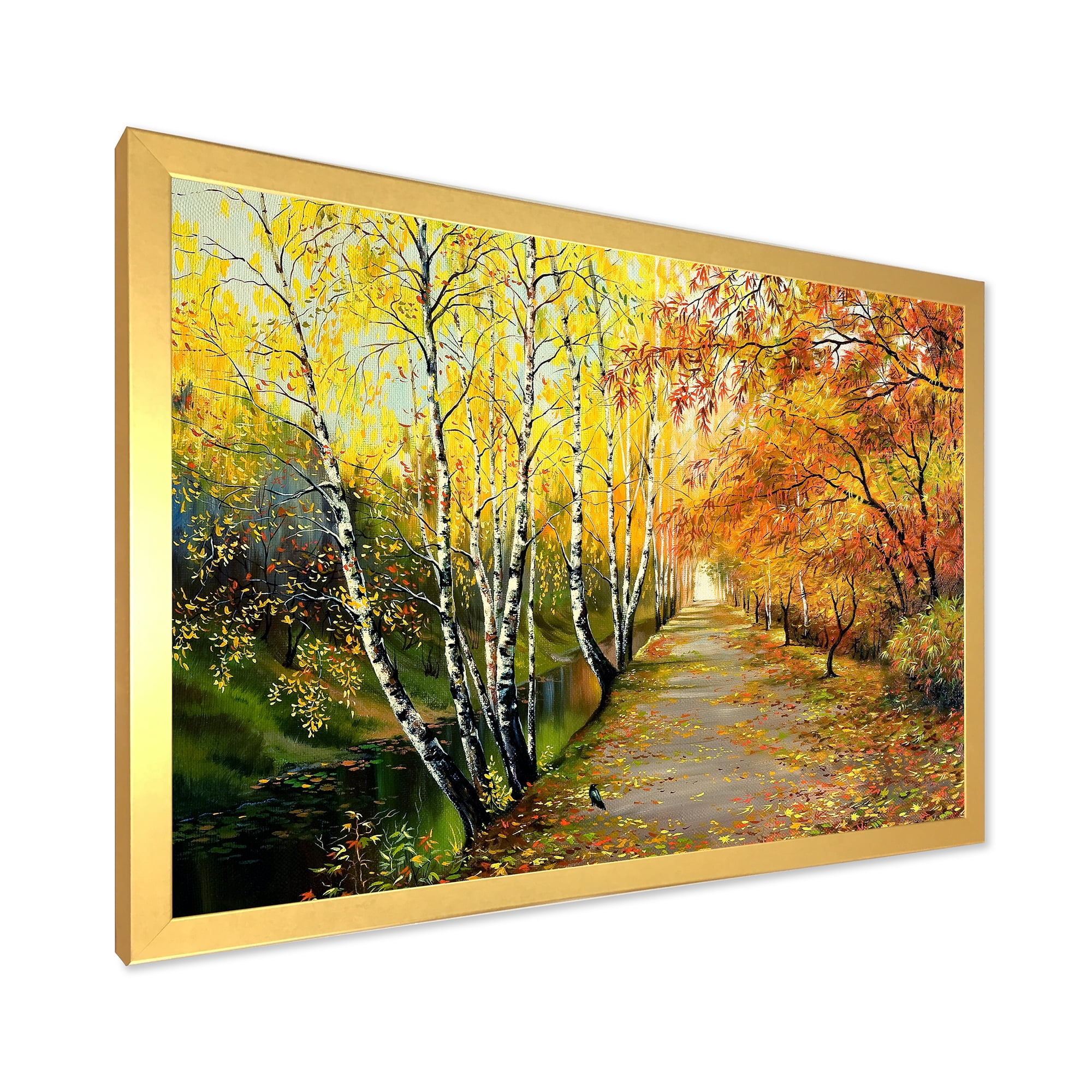 Designart 'Path Through The Autumn Woods Along River' Traditional Framed Art Print
