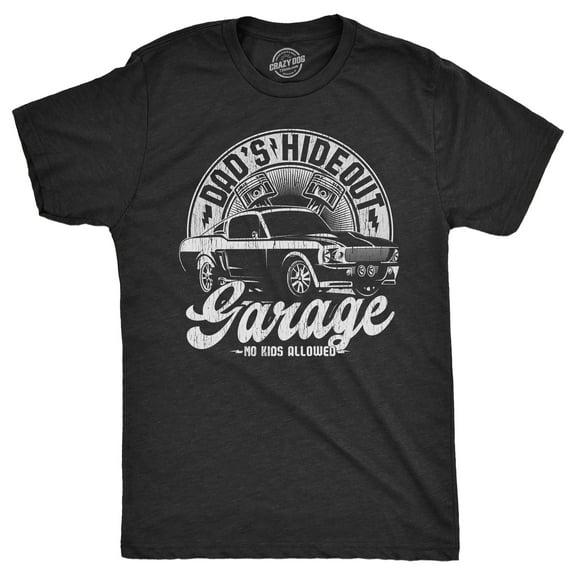 Mens Dads Hideout Garage T Shirt Funny Fathers Day Gift Car Guy Mechanic Tee for Guys Graphic Tees
