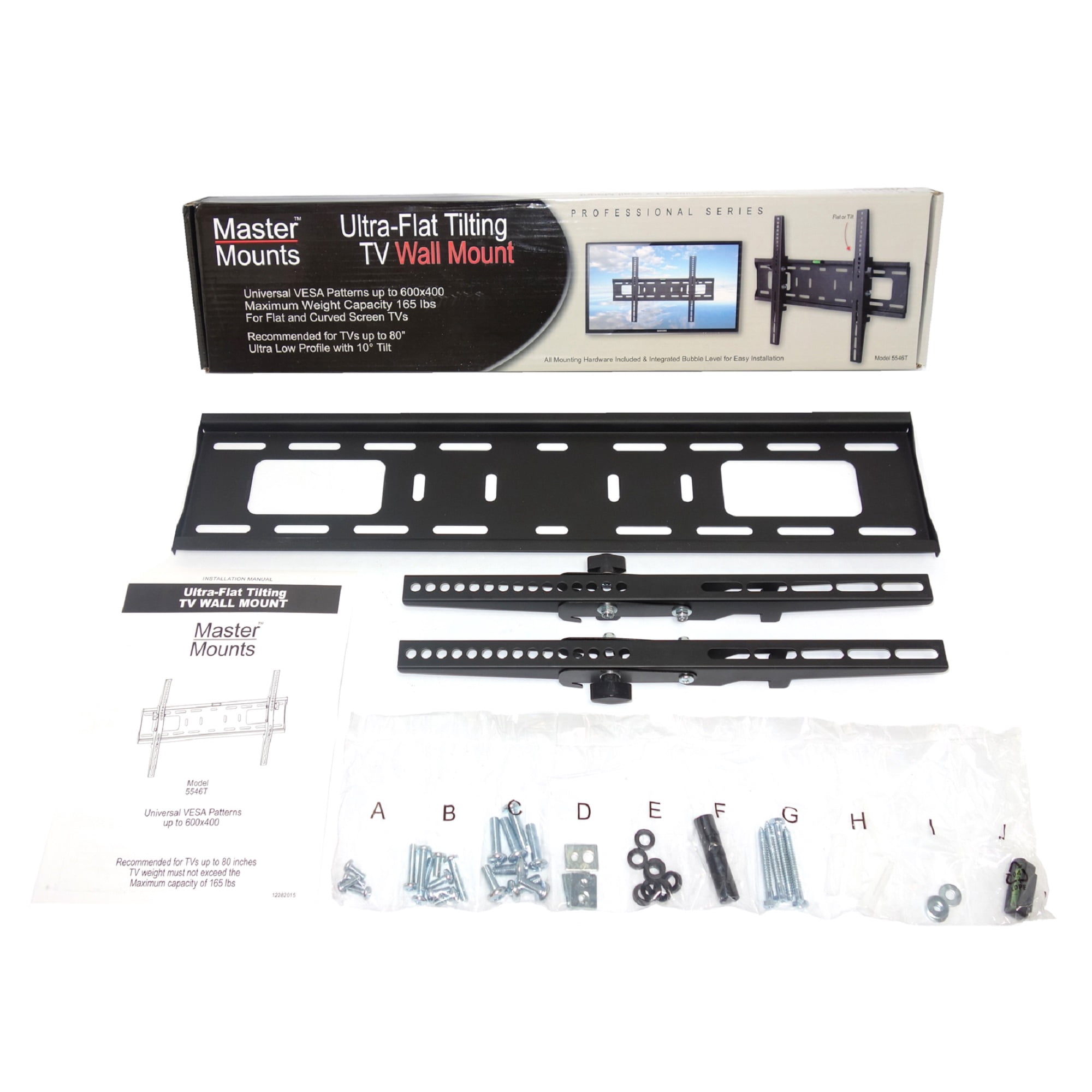 Master Mounts Ultra Low Profile Flat/Tilt Universal TV Wall Mount for Screen Sizes up to 80'' & weight up to 165 lbs