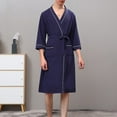 thumbnail image 2 of HBFAGFB Mens Bathrobe Lace up Long Sleeves Mid Length Robe Casual Homewear with Pockets Navy Size XL, 2 of 4
