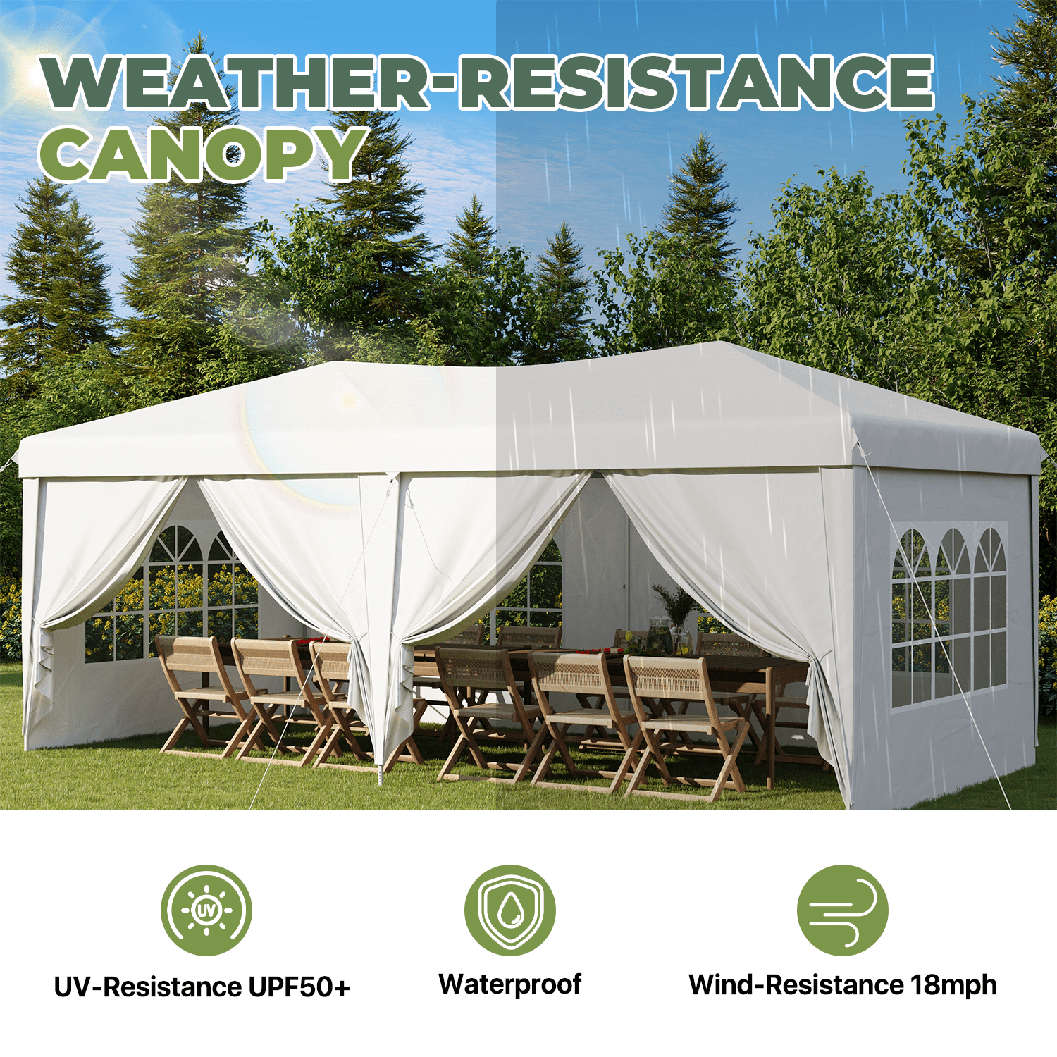 BaPiPro 10'x20' Party Tent with 6 Removable Sidewalls, Waterproof Outdoor Canopy Tent, Easy Setup, Height Adjustable Portable Event Tent for Parties, Wedding, White