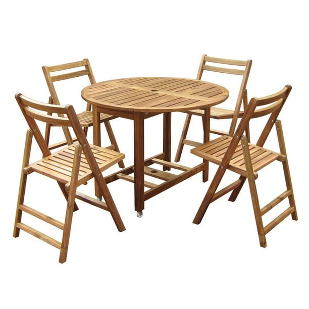 Merry S Round 5 Piece Outdoor Folding Table Set Com Outdoor Folding Table, Round Wood Card Table And Chairs